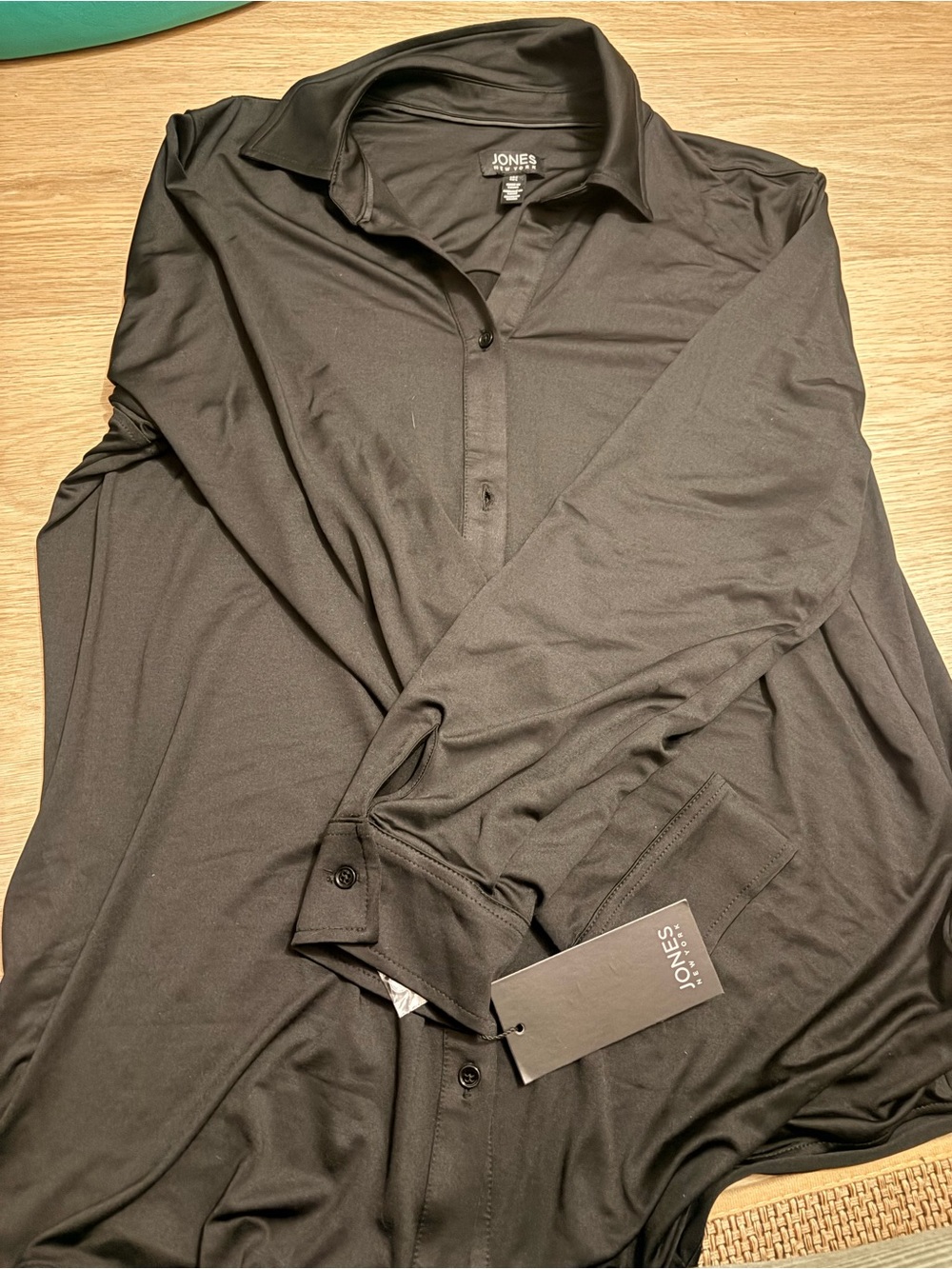Jones New York Black Womens Long-Sleeve Button-Down Shirt